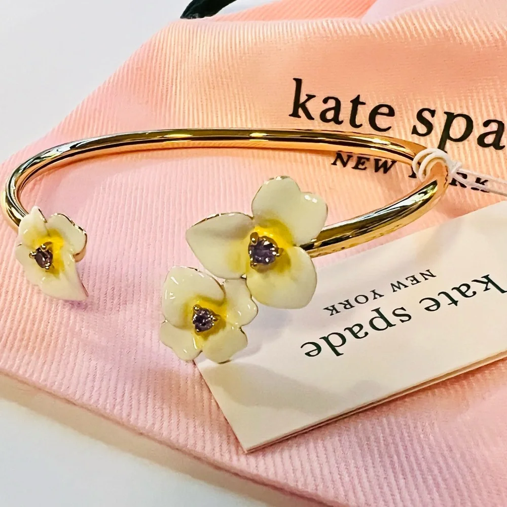 $88 kate spade Precious Pansy Open Bangle Bracelet , Gold - Picture 9 of 10